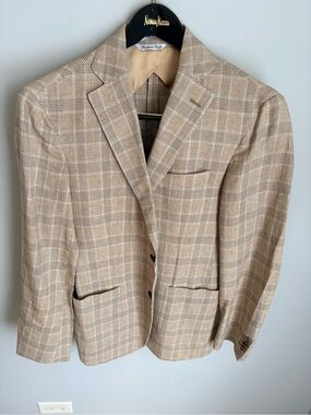 The ACQUA Brand Tan Plaid Sport Coat - Lightweight Tailored Blazer